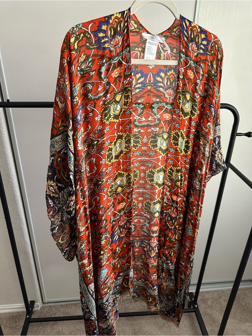 Womenβs Boho Red Floral Shirt Kimono